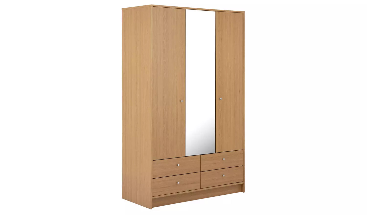 Malibu 3 Door 4 Drawer Mirror Wardrobe - Oak Effect